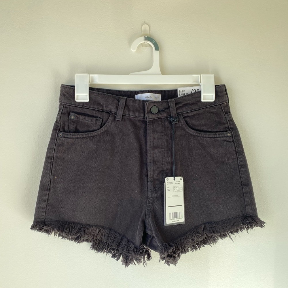 NEW MNG Mango High Rise Black Denim Shorts 4